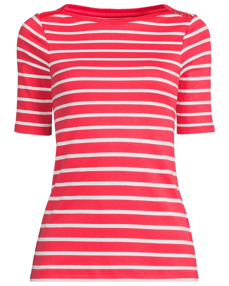Lands' End Supima-Shirt aus Baumwolle mit U-Boot-Ausschnitt, Damen, Größe regular, Rot, Baumwolle, by Rot