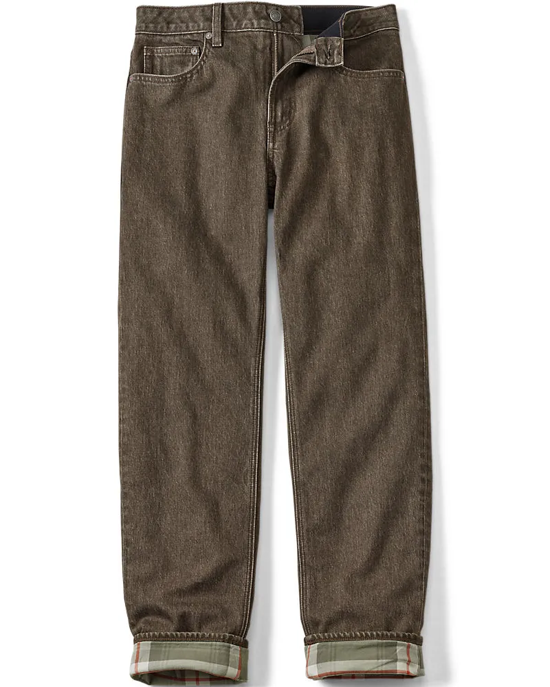 Lands' End Stretch-Denim Jeans mit Komfortbund und Flanellfutter, Classic Fit, Herren, Größe regular, Braun, Baumwoll-Mischung, by Braun