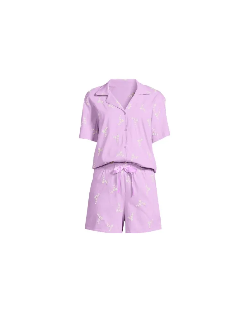 Lands' End Besticktes Pyjama-Set aus Baumwoll-Jersey, Damen, Größe:40-42 petite, Lila, Baumwolle, by Lila