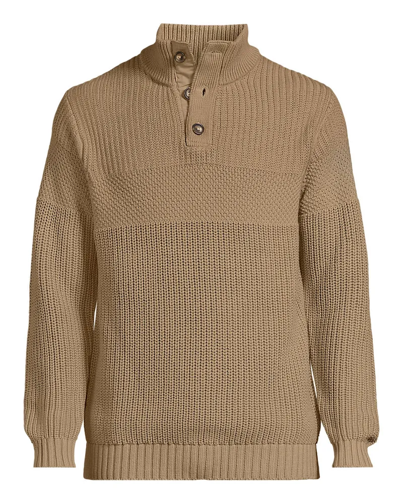 Lands' End Strukturierter Troyer-Pullover Drifter, Herren, Größe regular, Braun, Baumwolle, by Braun