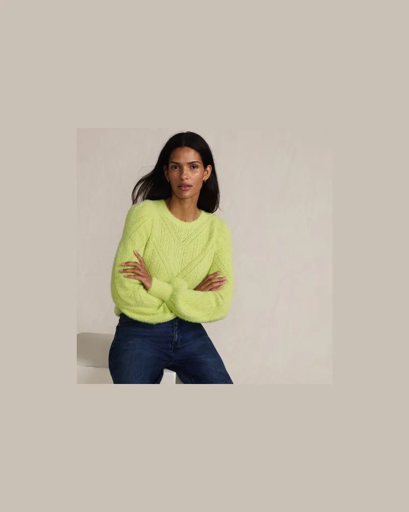Lands' End Ajourpullover aus Wimperngarn, Damen, Größe:44-46 regular, Grün, Baumwoll-Mischung/Nylon-Mischung, by Grün