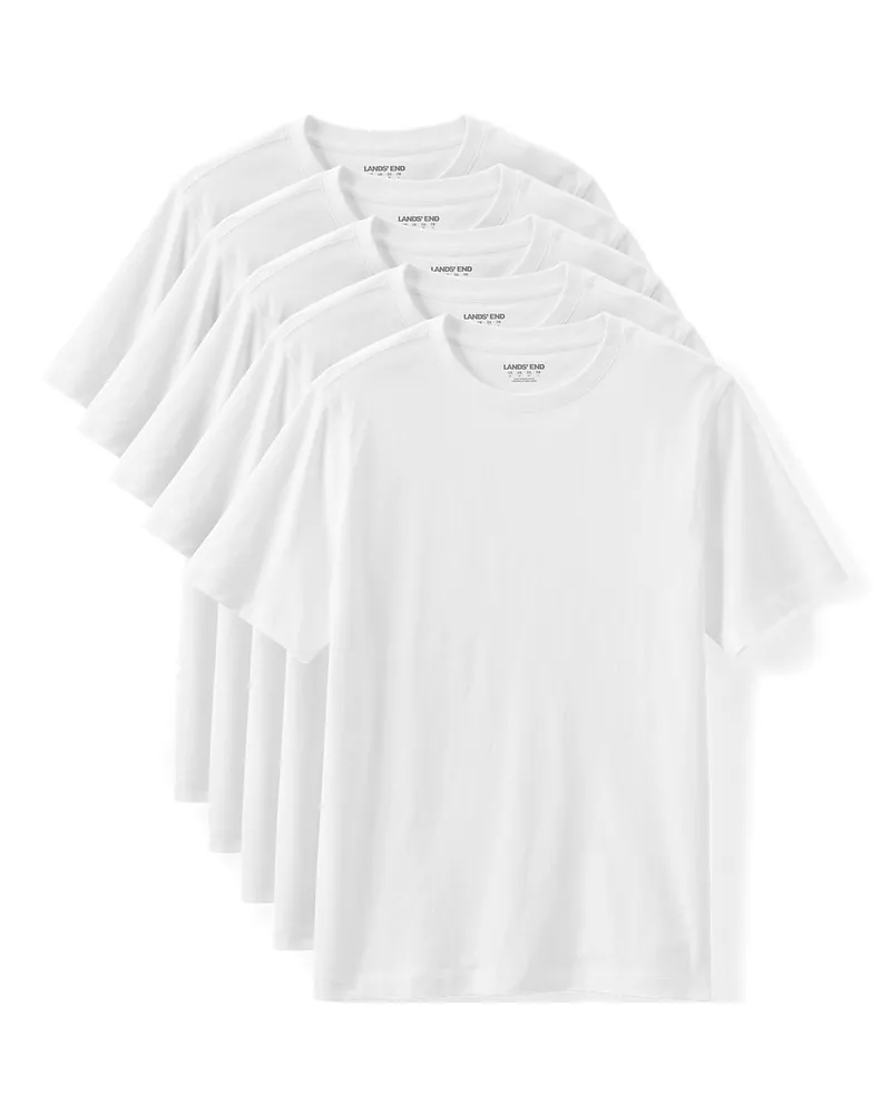 Lands' End Kurzarm-Shirt mit Rundausschnitt im 5er-Set, Herren, GrÃ¶ÃŸe regular, WeiÃŸ, by Weiãÿ