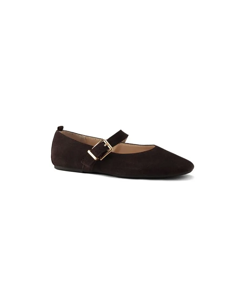 Lands' End Riemchenballerinas aus Veloursleder, Damen, Größe regular, Braun, Rauleder, by Braun