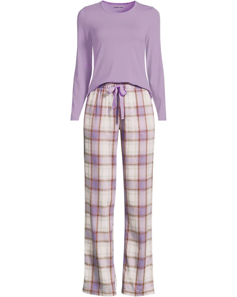 Lands' End Pyjama-Set mit Flanellhose, Damen, Größe plus, Weiß, Baumwolle/Baumwoll-Mischung/Viskose-Mischung, by Weiß