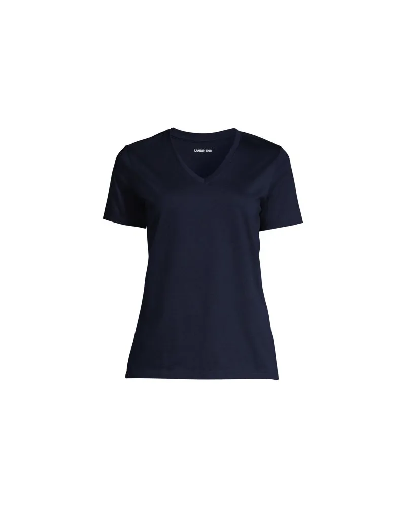 Lands' End Supima Kurzarm-Shirt mit V-Ausschnitt, Damen, Größe plus, Blau, Baumwolle, by Blau