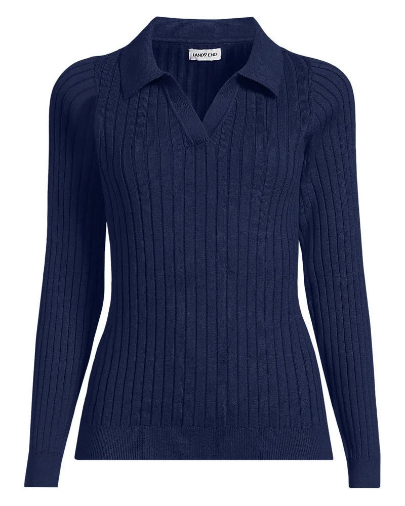 Lands' End Polopullover aus Seidenmix, Damen, Größe regular, Blau, Baumwolle/Seide/Kunstseide, by Blau