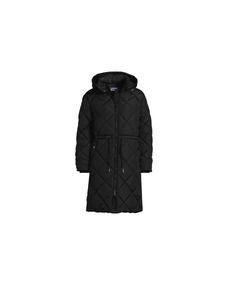 Lands' End Steppmantel mit geraffter Taille, Damen, Größe:44-46 regular, Schwarz, by Schwarz