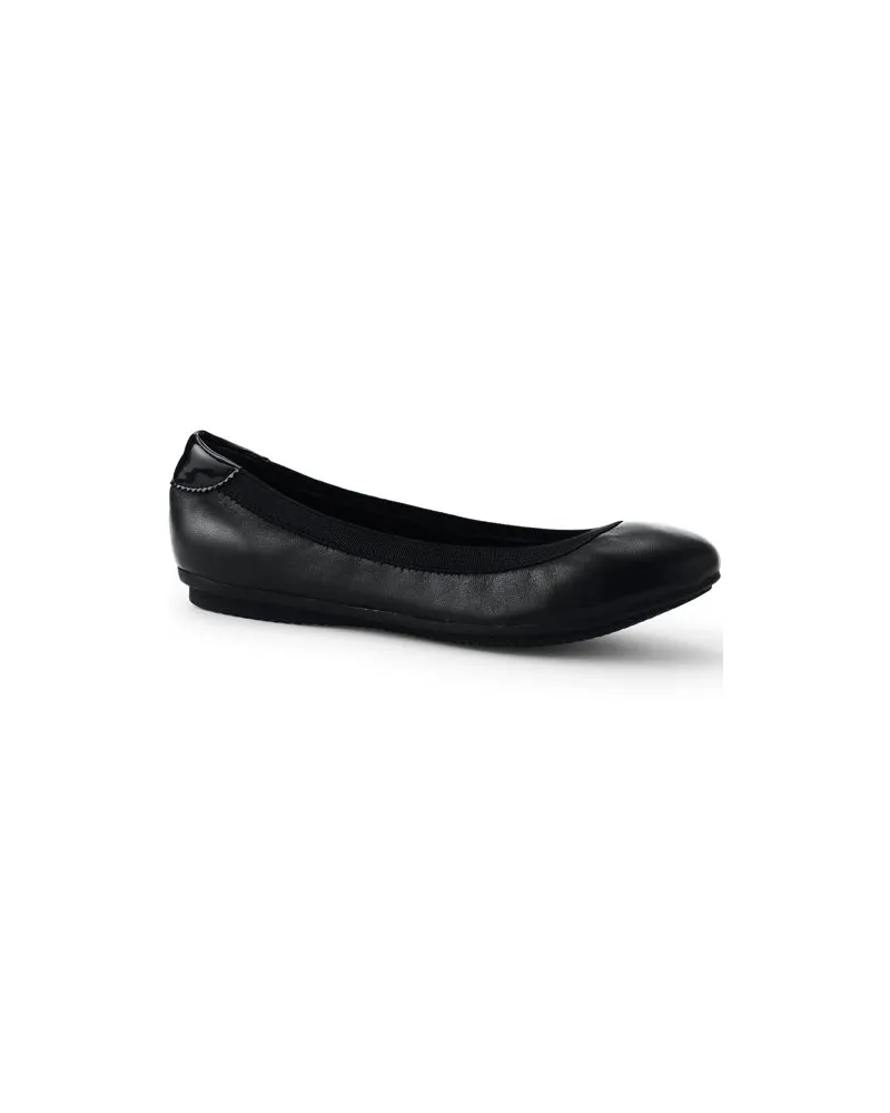 Lands' End Elastische Komfort-Ballerinas, Damen, Größe regular, Schwarz, Polyester/Leder/Gummi, by Schwarz