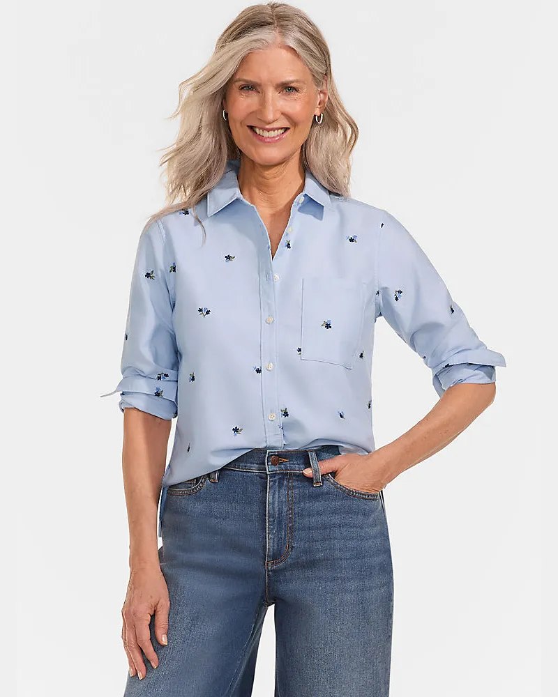 Lands' End Verkürzte Oxfordbluse, Damen, Größe regular, Blau, Baumwolle, by Blau