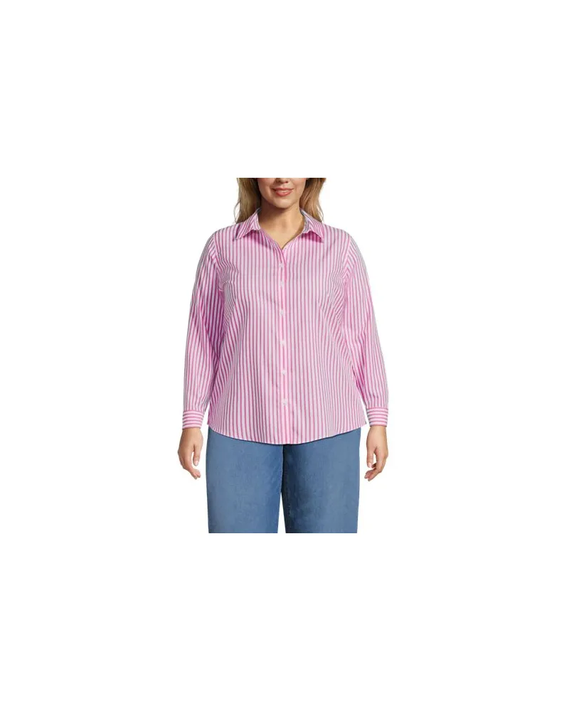 Lands' End Bügelfreie Baumwoll-Bluse, Damen, Größe plus, Weiß, Baumwolle, by Weiß