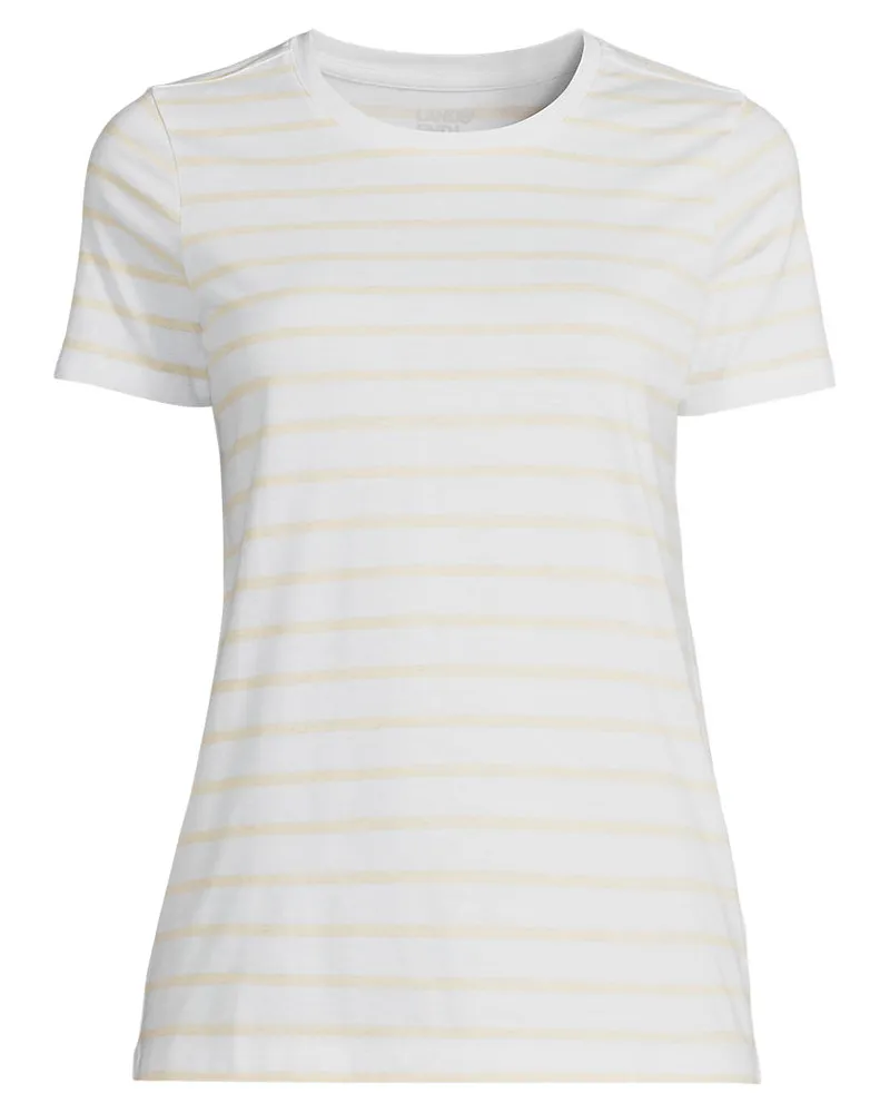 Lands' End Supima Kurzarm-Shirt mit rundem Ausschnitt, Damen, Größe regular, Beige, Baumwolle, by Beige