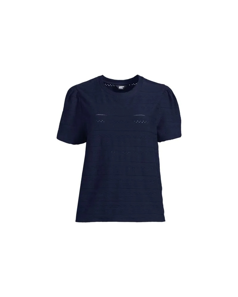 Lands' End Lochmustershirt, Damen, Größe regular, Blau, Baumwolle/Baumwoll-Mischung, by Blau
