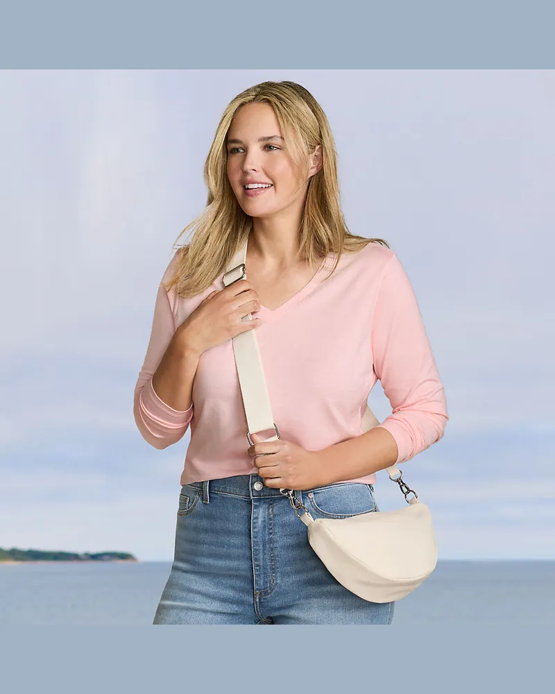 Lands' End Supima® Langarm-Shirt mit V-Ausschnitt, Damen, Größe plus, Pink, Baumwolle, by Pink