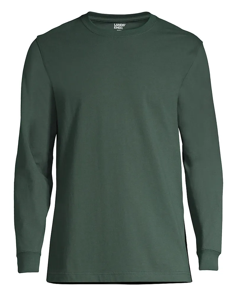 Lands' End Super-T Langarm-Shirt, Classic Fit, Herren, Größe regular, Grün, Baumwolle, by Grün