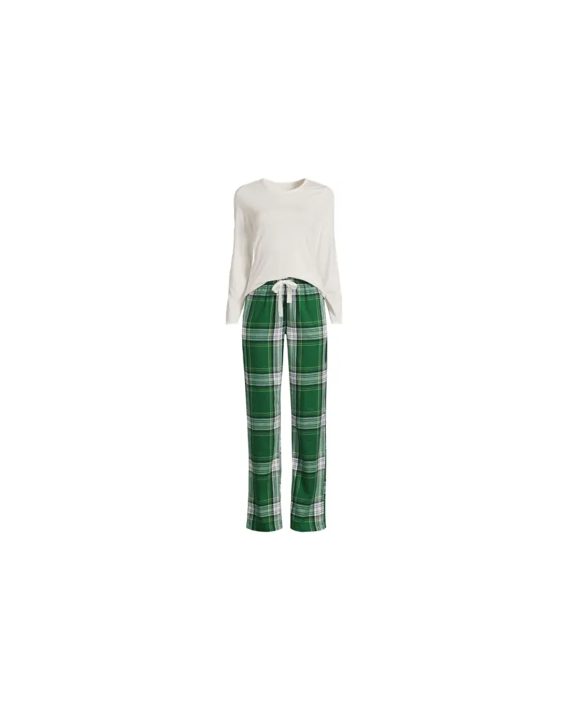 Lands' End Pyjama-Set mit Flanellhose, Damen, Größe plus, Grün, Baumwolle/Baumwoll-Mischung/Viskose-Mischung, by Grün