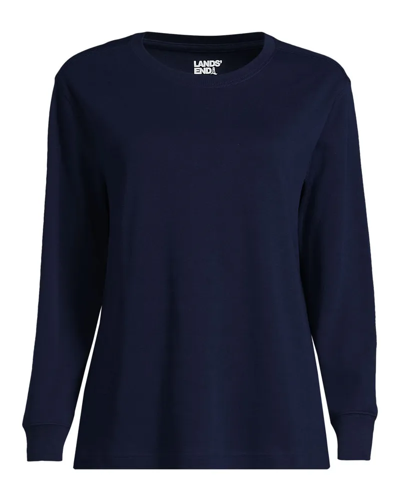 Lands' End Langärmeliges Supima Rundhalsshirt aus Interlock-Baumwolle, Damen, Größe plus, Blau, Baumwolle/Elasthan, by Blau