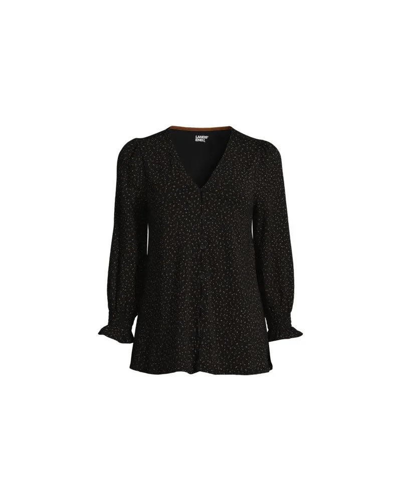 Lands' End Jerseybluse mit gerafften 3/4-Ärmeln, Damen, Größe regular, Schwarz, Elasthan/Baumwoll-Mischung/Baumwolle Modal, by Schwarz
