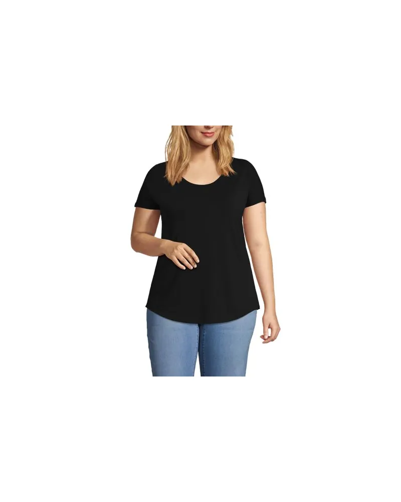 Lands' End Shirt aus Baumwolle/Modal-Mix mit Ballett-Ausschnitt, Damen, Größe plus, Schwarz, Baumwolle Modal, by Schwarz