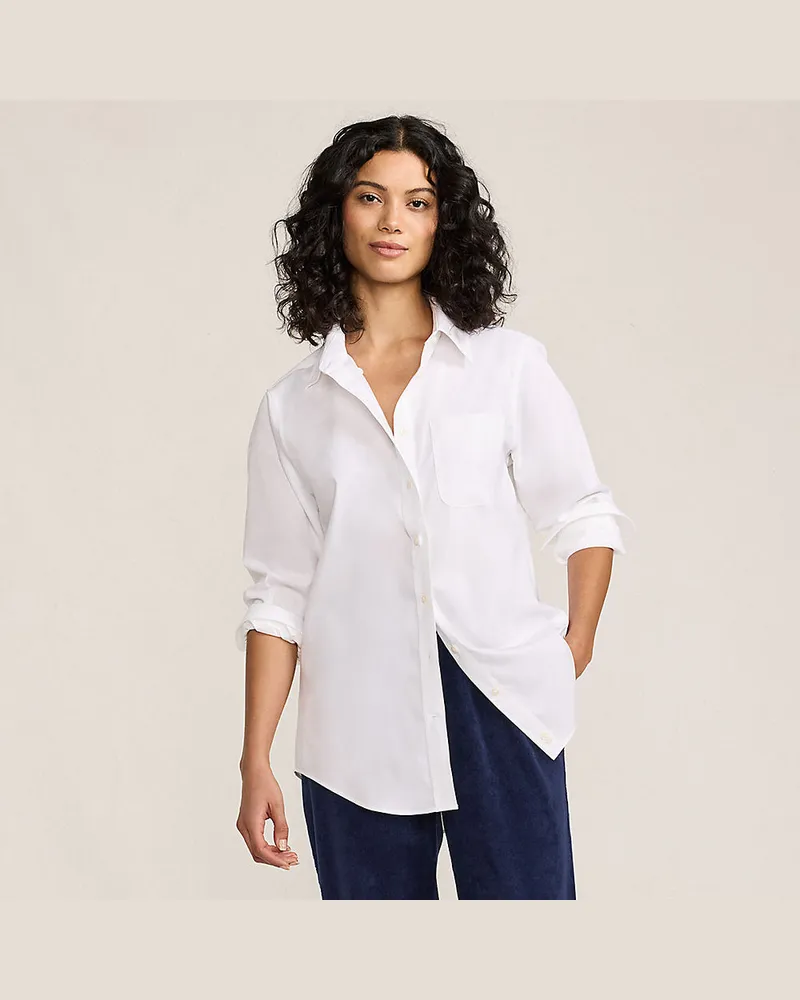 Lands' End Bügelleichtes Langarmhemd im Boyfriend-Look, Damen, Größe regular, Weiß, Baumwolle, by Weiß