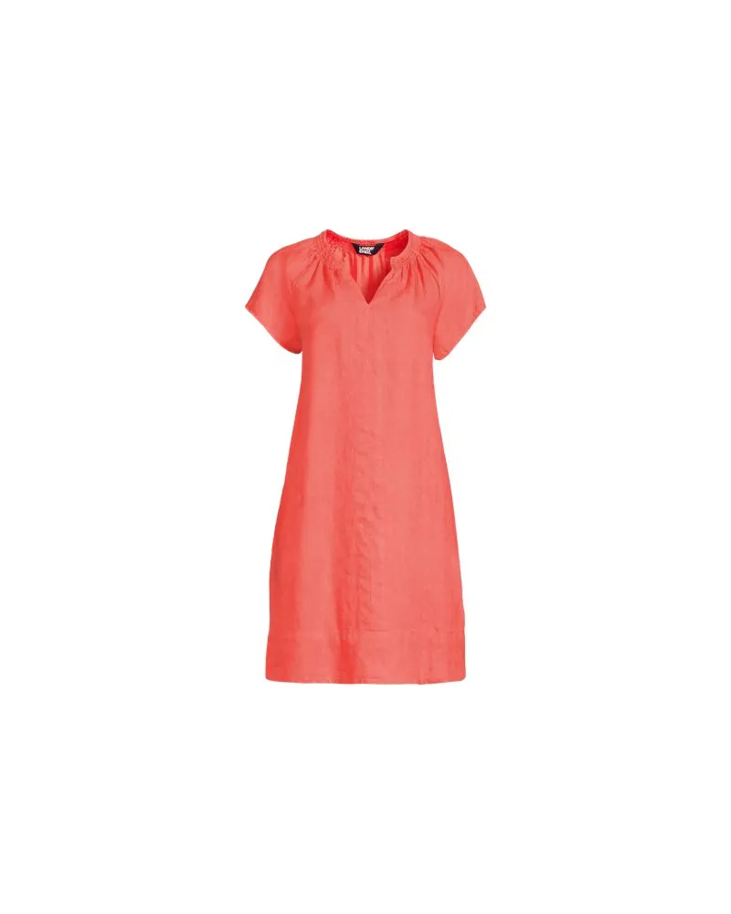 Lands' End Leinenkleid mit Smok-Ausschnitt, Damen, Größe plus, Orange, Leinen, by Orange