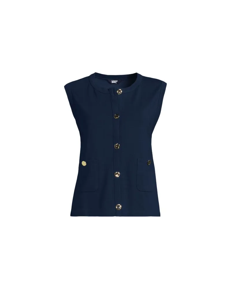 Lands' End Feinstrick-Top mit Metallknöpfen, Damen, Größe:44-46 regular, Blau, Polyester/Viskose/Polyester-Mischung, by Blau
