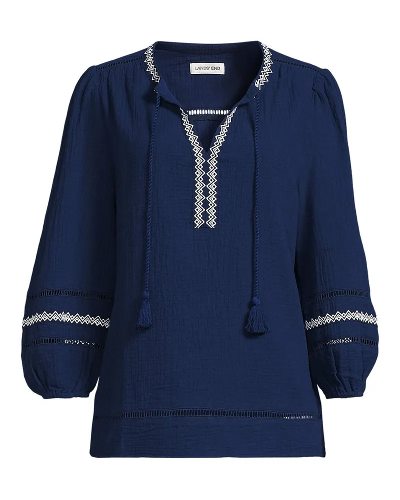 Lands' End Musselin-Schlupfbluse mit 3/4-Ã„rmeln, Damen, GrÃ¶ÃŸe regular, Blau, Baumwolle, by Blau