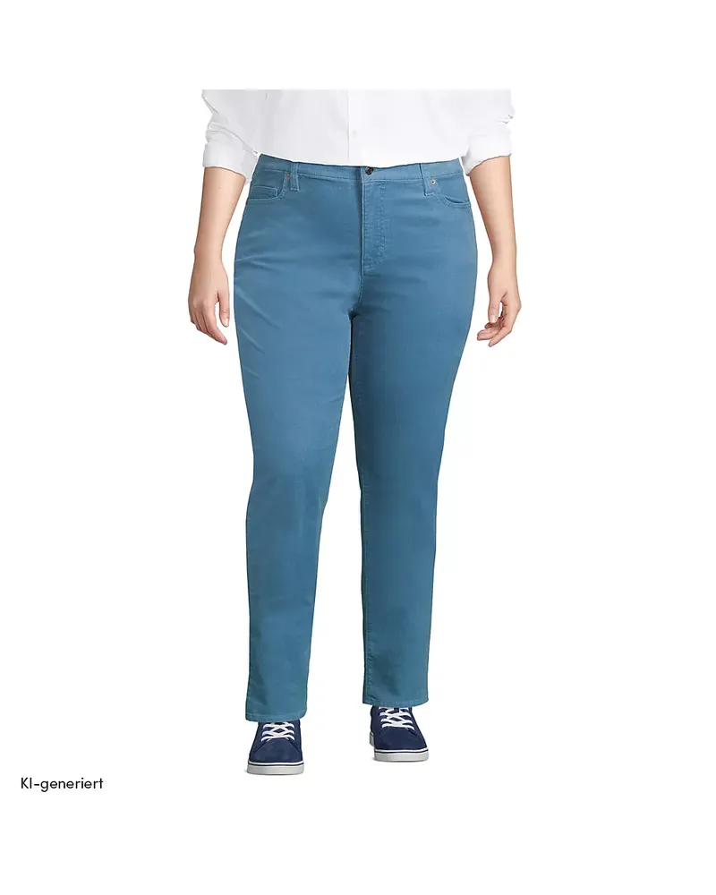 Lands' End Straight Fit Cordhose Mid Waist, Damen, Größe plus, Blau, Baumwoll-Mischung, by Blau
