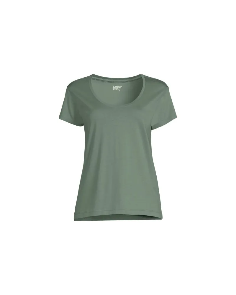 Lands' End Supima® Shirt mit Ballettausschnitt und kurzen Ärmeln, Damen, Größe plus, Grün, Baumwolle, by Grün