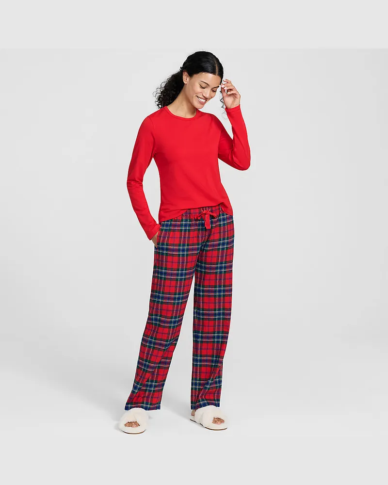 Lands' End Pyjama-Set mit Flanellhose, Damen, Größe regular, Rot, Baumwolle/Baumwoll-Mischung/Viskose-Mischung, by Rot