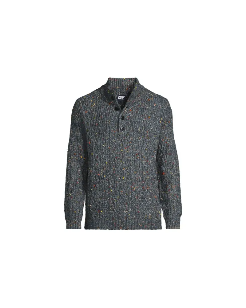 Lands' End Zopfstrick-Pullover mit Stehkragen und Knopfleiste, Herren, Größe:44-46 regular, Grau, Baumwolle/Polyester/Polyacryl, by Grau