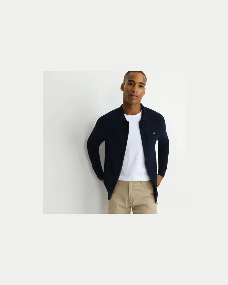 Lands' End Feinstrick-Hemdjacke mit Reißverschluss, Herren, Größe:60 regular, Blau, by Blau