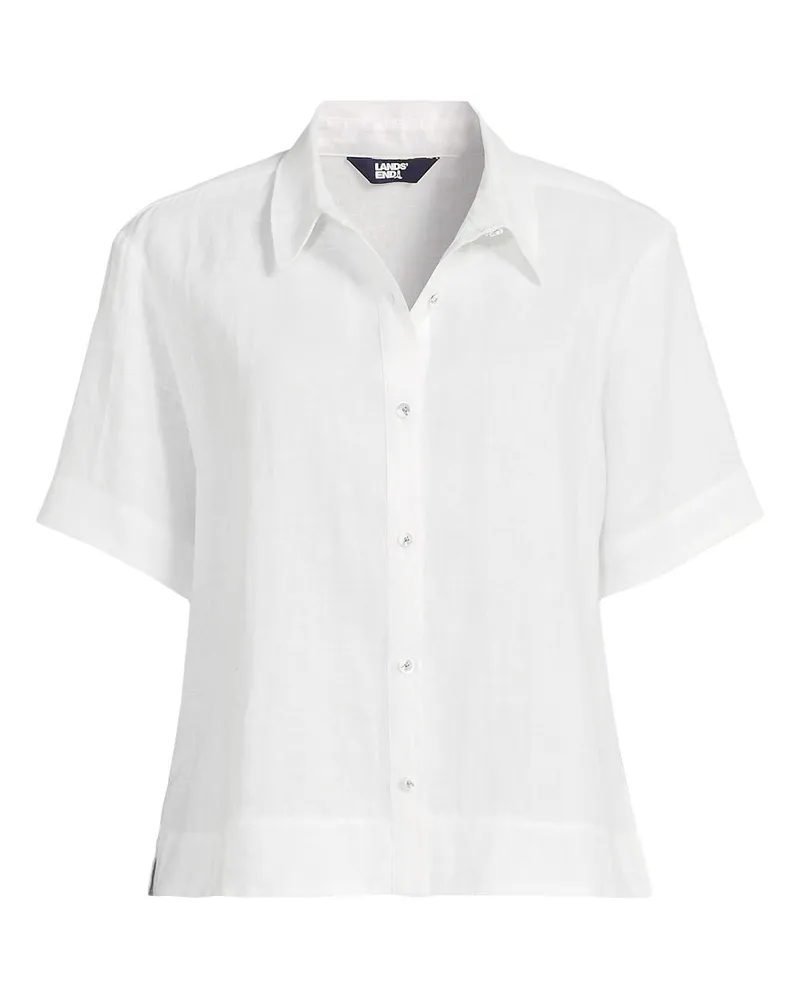 Lands' End Premium Reinleinen-Hemd mit kurzen Ärmeln, Damen, Größe plus, Weiß, Leinen, by Weiß