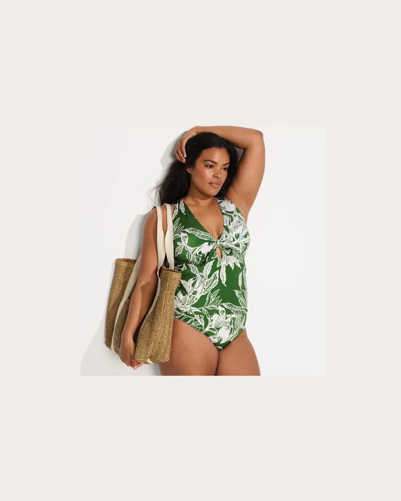 Lands' End Glänzendes Tankini-Set mit Knotendesign, Damen, Größe plus, Grün, Elasthan/Nylon-Mischung, by Grün