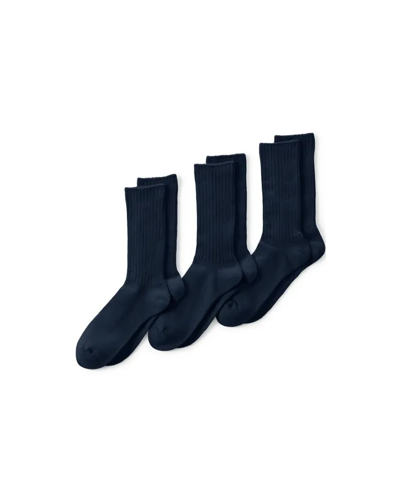 Lands' End Crew-Socken im 3er-Pack, Herren, Größe regular, Blau, Elasthan/Baumwoll-Mischung/Polyester-Mischung, by Blau