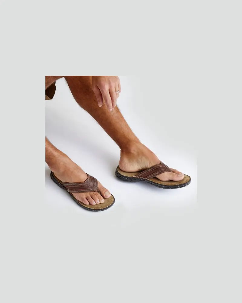 Lands' End Zehentrenner-Pantolette aus Nubukleder, Herren, Größe regular, Braun, Leder, by Braun