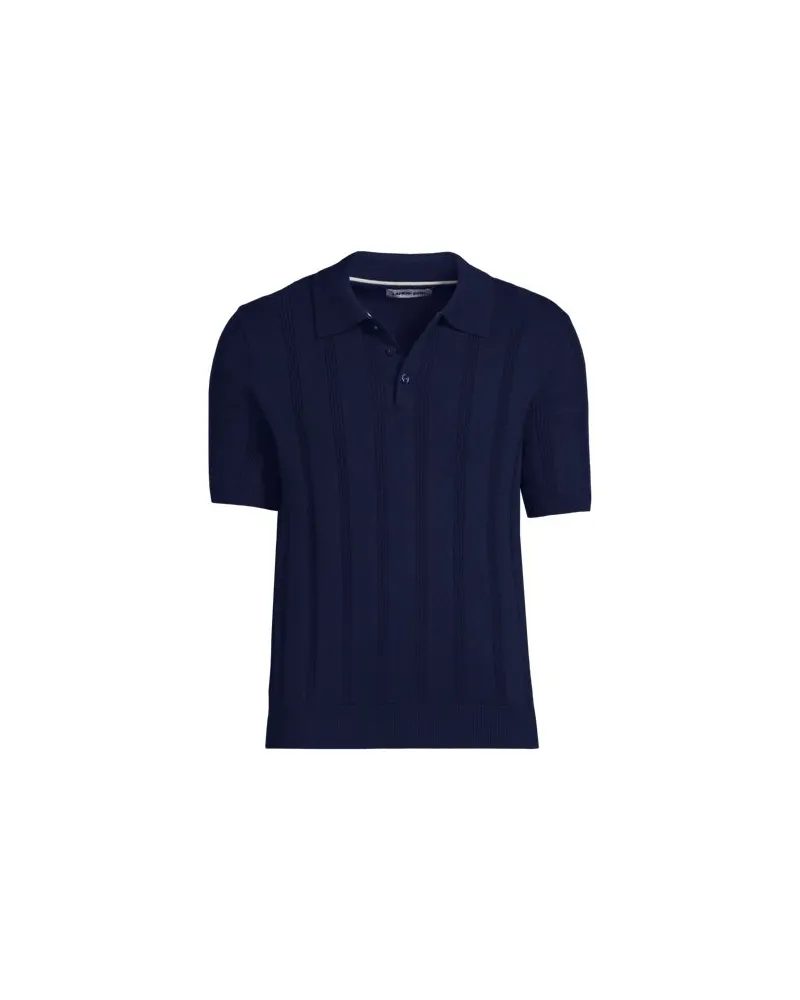 Lands' End Kurzärmeliges Poloshirt aus Baumwolle/Seidenmix, Herren, Größe:60 regular, Blau, by Blau