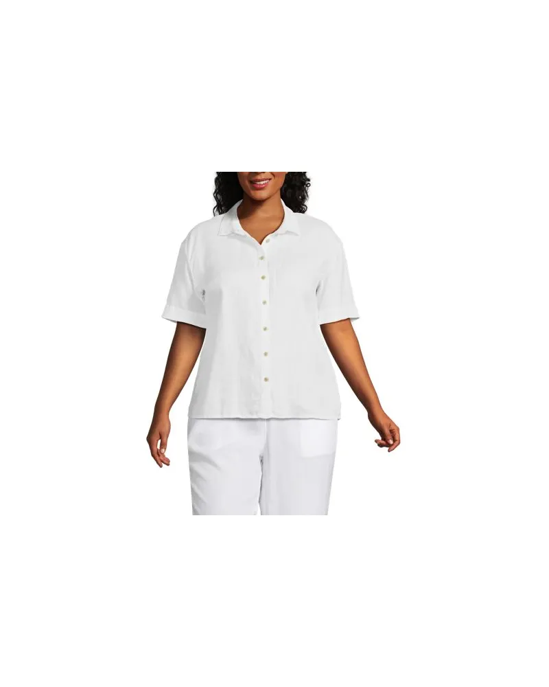 Lands' End Kurzarm-Leinenbluse mit Dolmanärmeln, Damen, Größe plus, Weiß, Leinen, by Weiß
