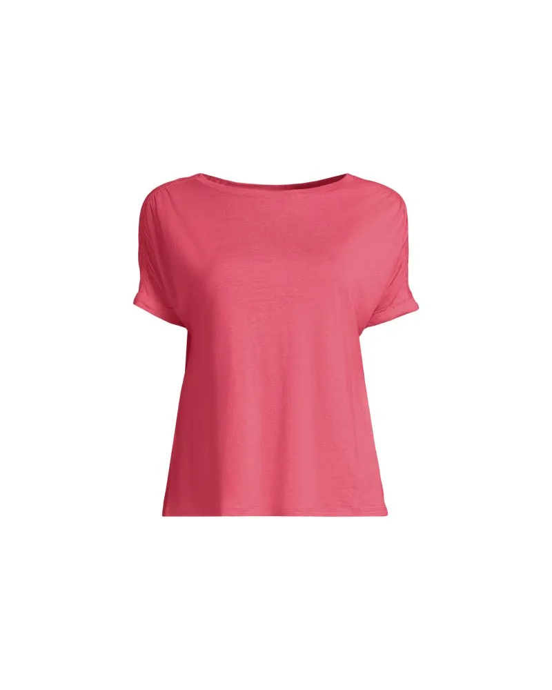 Lands' End Leinen/Modal-Shirt mit kurzen Ärmeln, Damen, Größe plus, Pink, Leinen/Baumwolle Modal, by Pink