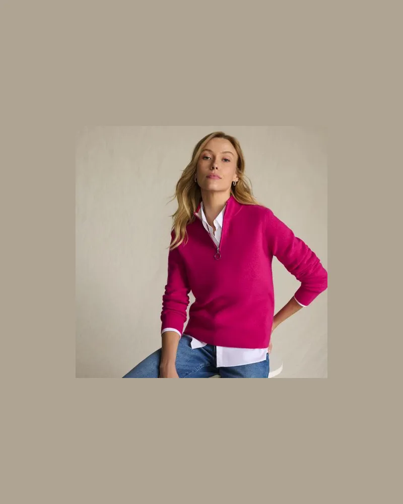 Lands' End Merino-Pullover mit Reißverschlusskragen, Damen, Größe regular, Pink, Wolle, by Pink