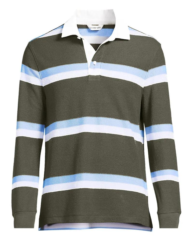 Lands' End Piqué-Rugby-Poloshirt, Herren, Größe regular, Grün, Baumwolle, by Grün