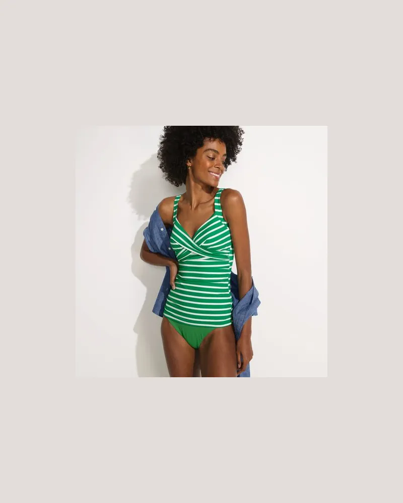 Lands' End Tankinitop CHLORRESISTENT mit V-Ausschnitt Gemustert, Damen, Größe regular, Grün, Nylon-Mischung, by Grün