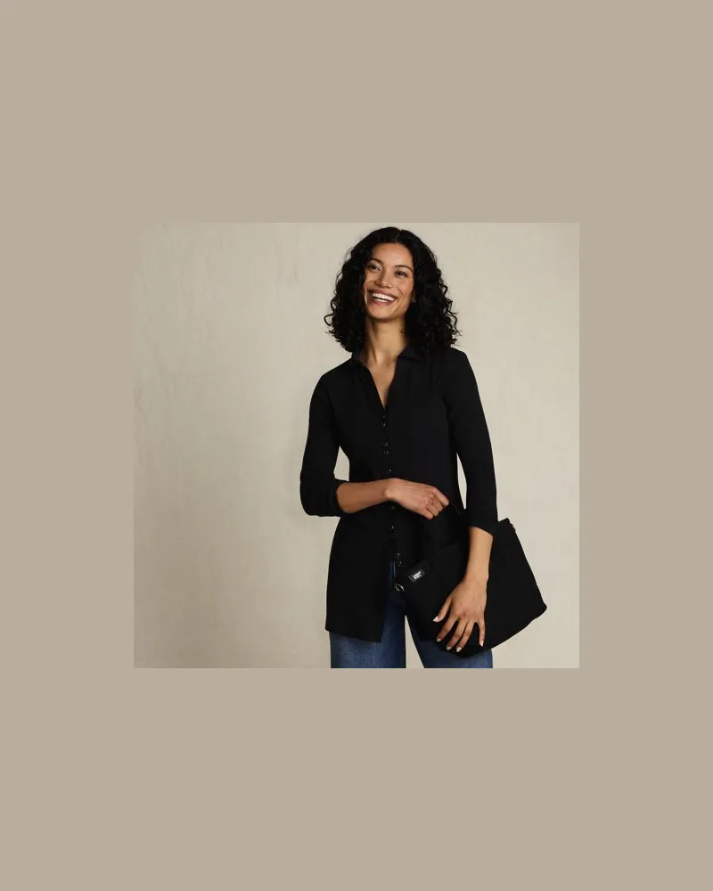 Lands' End Jerseybluse mit Polokragen, Damen, Größe:40-42 regular, Schwarz, Elasthan/Baumwoll-Mischung/Polyester-Mischung, by Schwarz