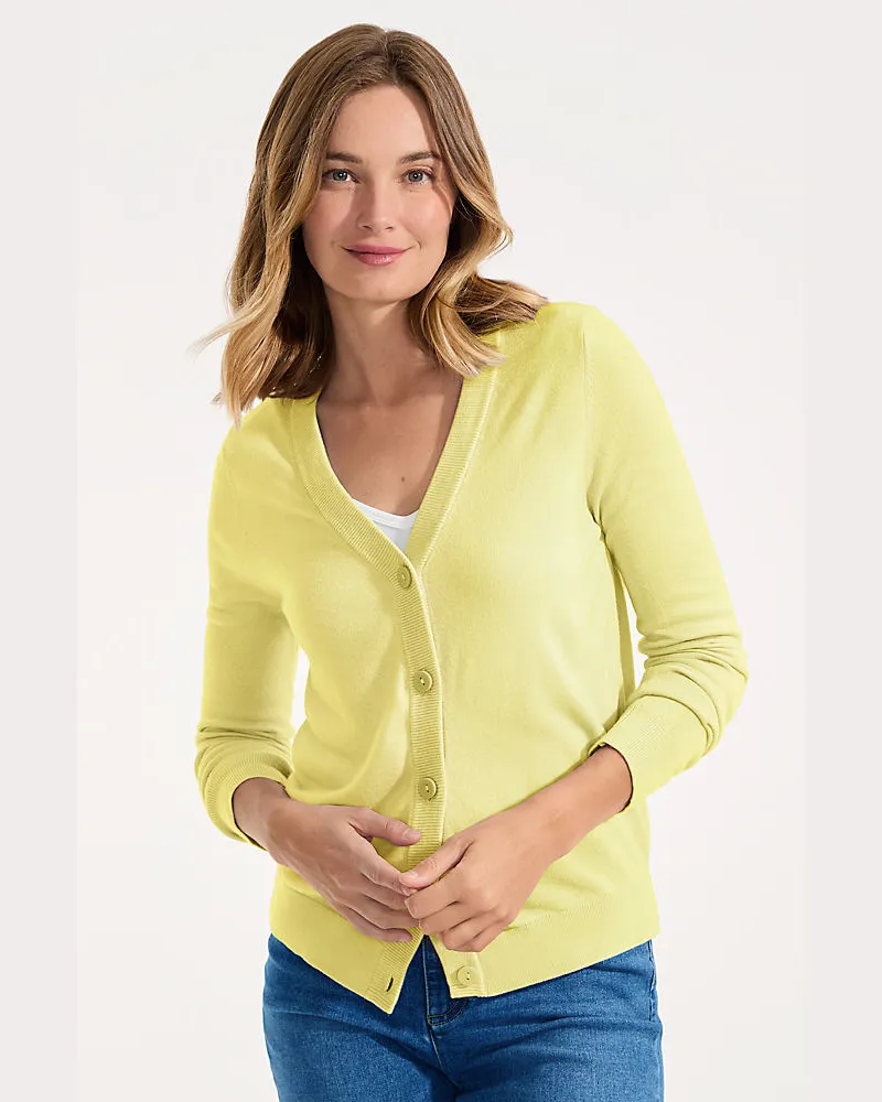 Lands' End CashTouch Cardigan mit V-Ausschnitt, Damen, Größe petite, Gelb, Polyacryl, by Gelb