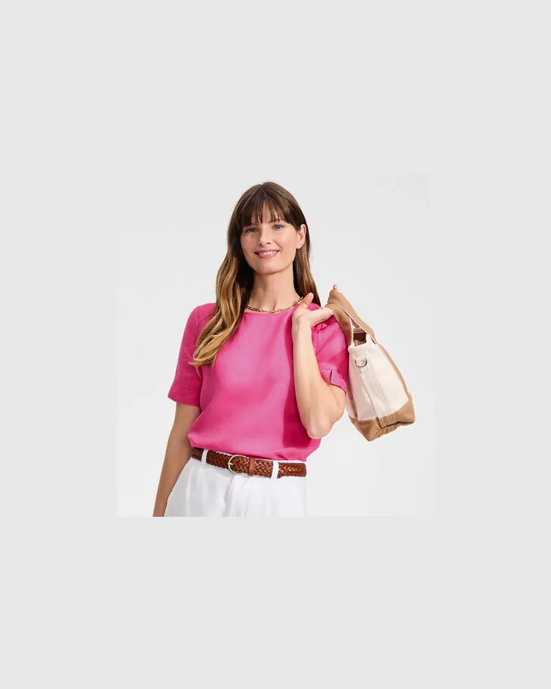 Lands' End Leinen-Schlupfbluse mit kurzen Ärmeln, Damen, Größe petite, Pink, by Pink