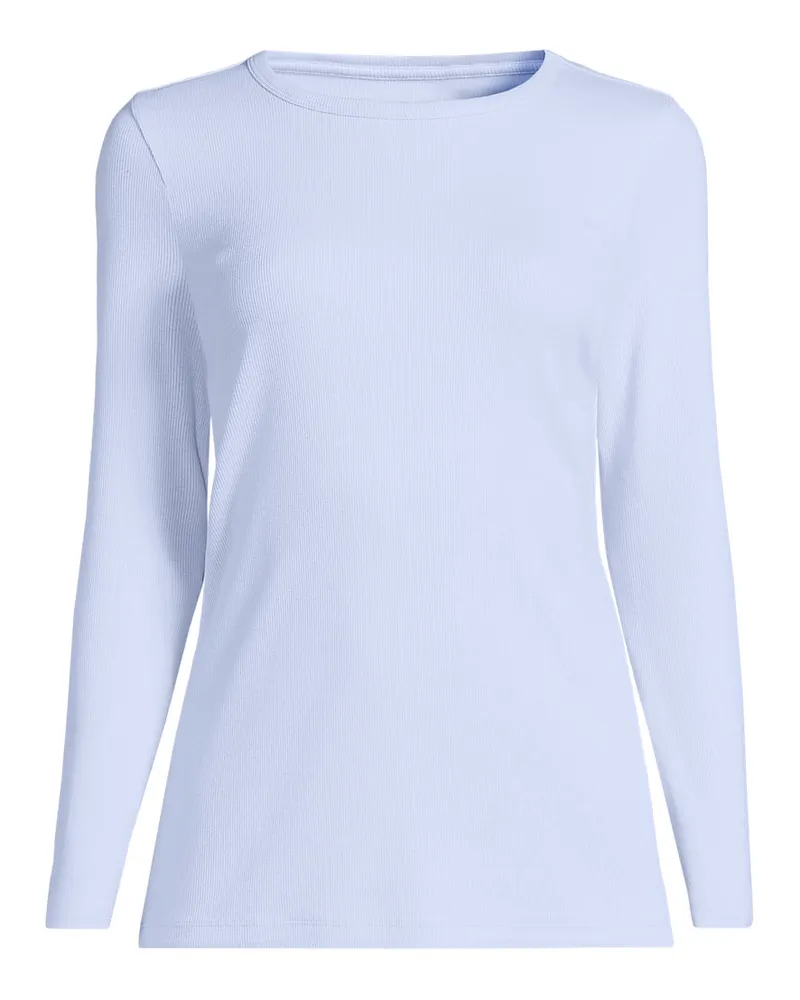 Lands' End Langarmshirt aus mikrofeinem Baumwollripp, Damen, Größe plus, Blau, Baumwolle/Elasthan, by Blau