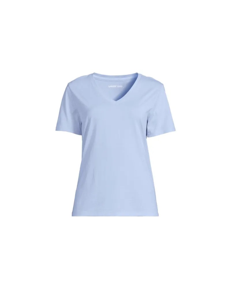 Lands' End Supima Kurzarm-Shirt mit V-Ausschnitt, Damen, Größe plus, Blau, Baumwolle, by Blau