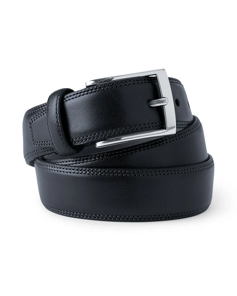 Lands' End Klassischer Gürtel aus Handschuh-Leder, Herren, Größe regular, Schwarz, Leder/Messing, by Schwarz