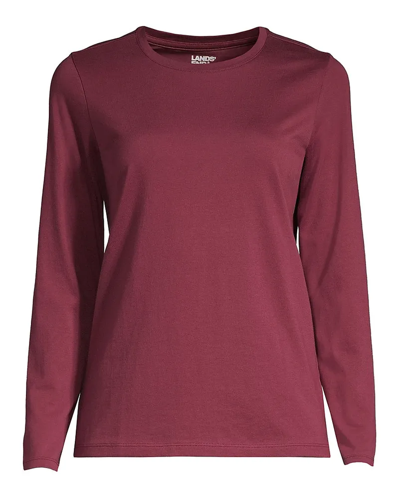 Lands' End Supima-Shirt, Langarm, Damen, Größe regular, Rot, Baumwolle, by Rot