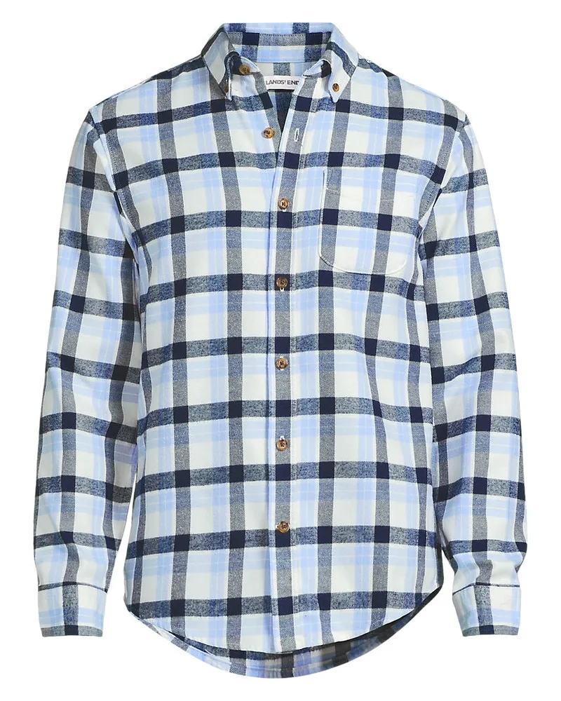 Lands' End Flanellhemd Flagship, Classic Fit, Herren, Größe regular, Blau, Baumwolle/Baumwoll-Mischung/Polyester-Mischung, by Blau