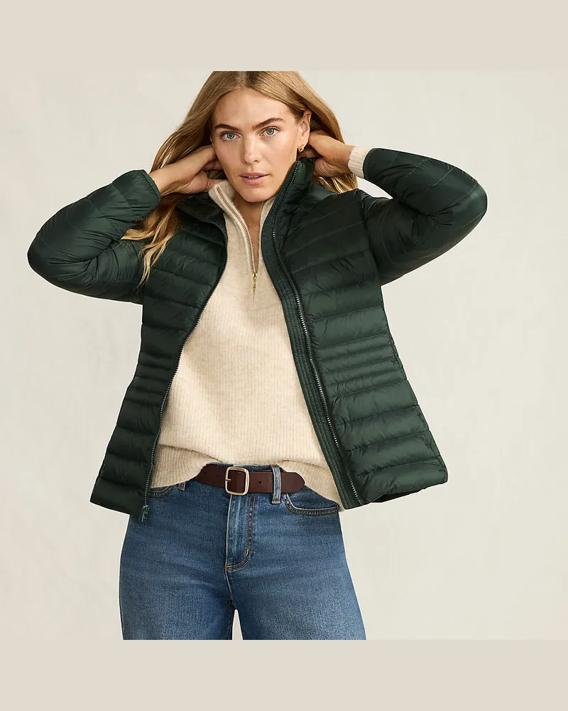 Lands' End Ultraleichte verstaubare Daunenjacke Wanderweight, Damen, Größe regular, Grün, Nylon, by Grün